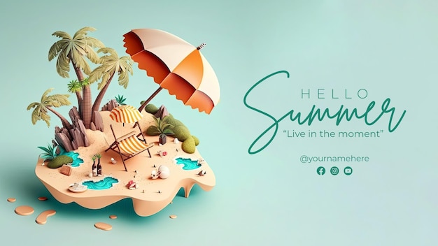 Ein Sommerplakat mit einer Strandszene und einer Palme darauf