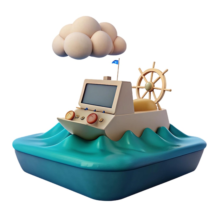PSD ein spielzeugboot mit einem segelboot oben darauf