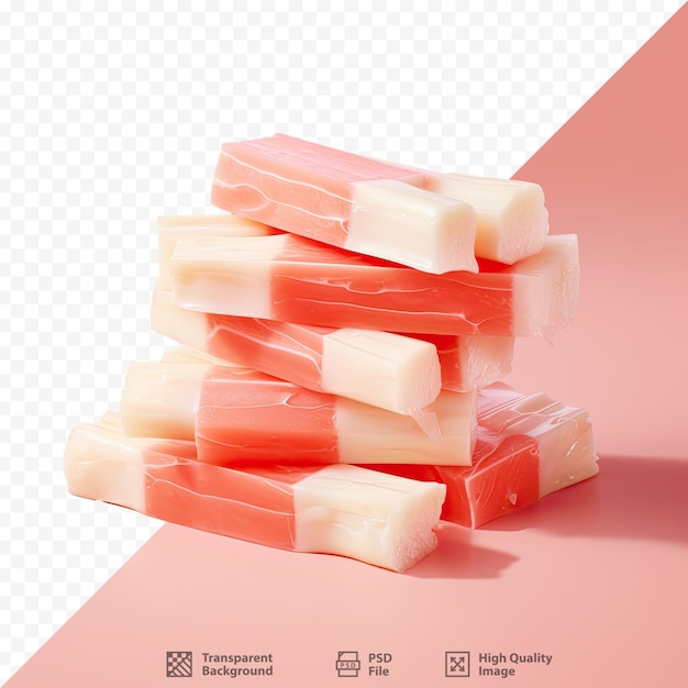 PSD ein stapel rosa und weißer süßigkeiten mit rotem hintergrund.