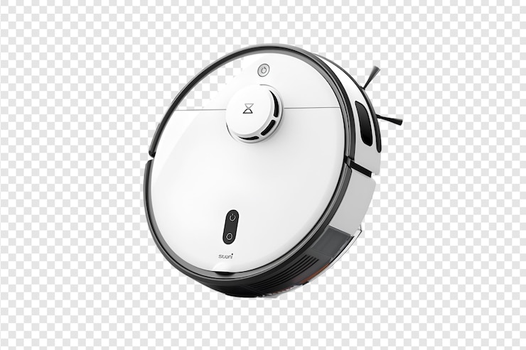PSD ein staubsaugerroboter, isoliert auf einem durchsichtigen hintergrund