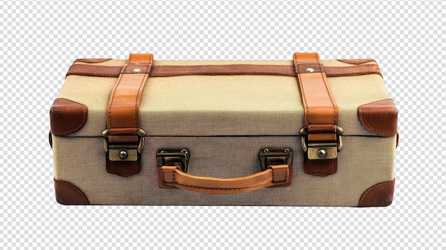 Ein stilvoller Vintage-Koffer mit Lederbändern, der perfekt für Reisemodell oder Retro-Fotografie ist