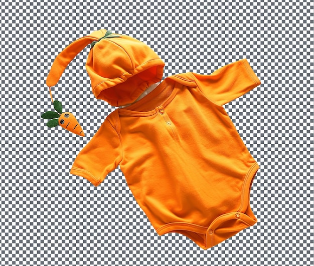 Ein stilvolles und weiches baby onesie und hut-set in karottenform, isoliert auf durchsichtigem hintergrund