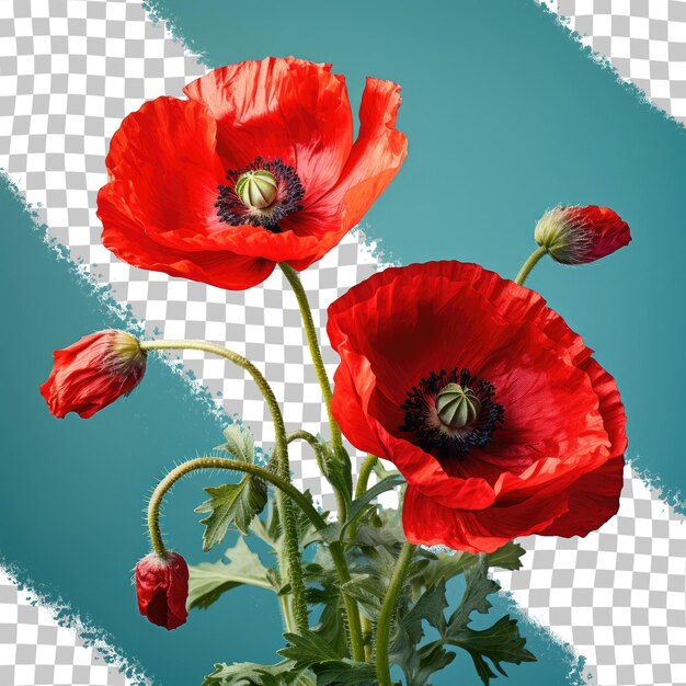 PSD ein strauß roter blumen mit der aufschrift „mohn“ auf der unterseite.