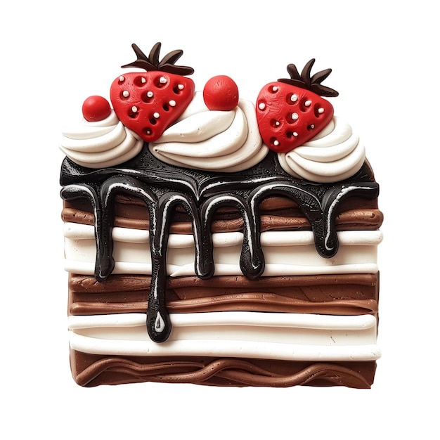 PSD ein stück kuchen mit erdbeeren und schokoladen-glasur