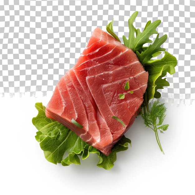 PSD ein stück lachs auf einem stück salat