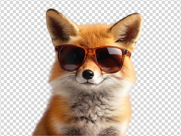 PSD ein süßer fuchs mit sonnenbrille auf durchsichtigem hintergrund