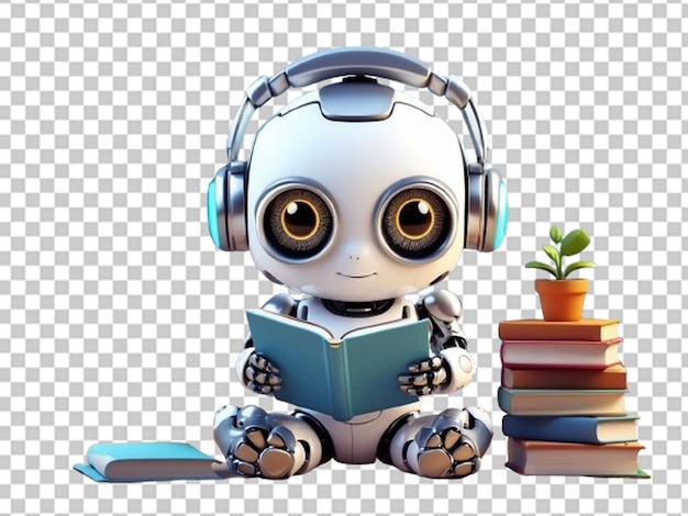 PSD ein süßer roboter, der ein buch liest und sitzt