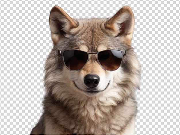 Ein süßer wolf mit sonnenbrille auf durchsichtigem hintergrund