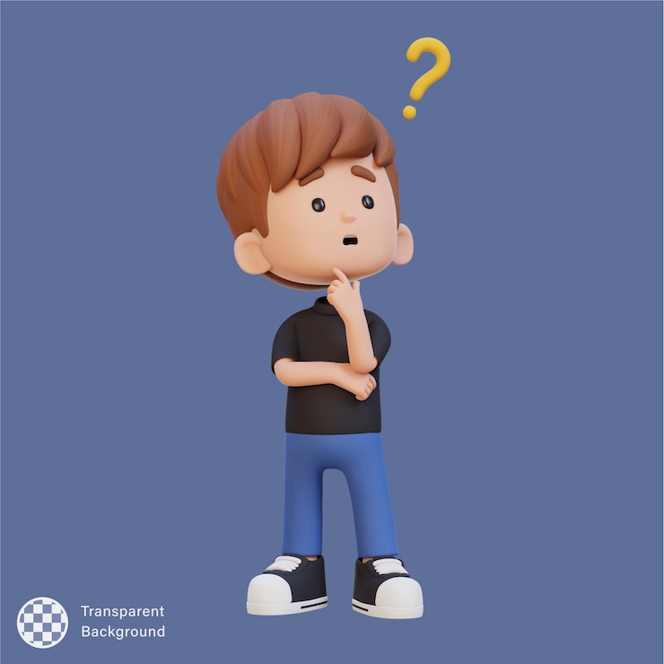 PSD ein süßes 3d-kind, das ahnungslos denkt.