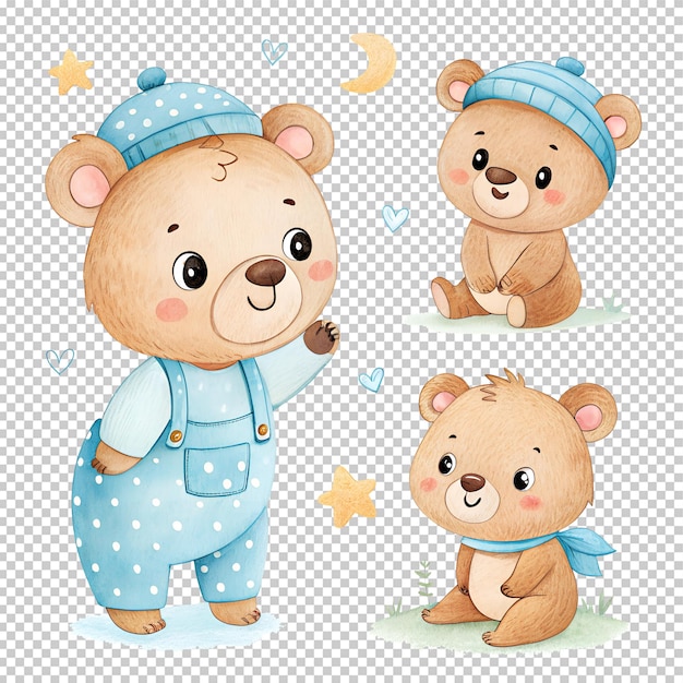 ein süßes Baby-Teddy-Bären-Wasserfarben-Clipart