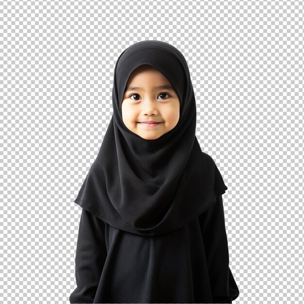 Ein süßes muslimisches kind mit schwarzem hijab auf durchsichtigem hintergrund