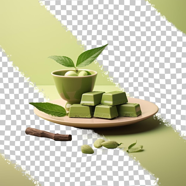 PSD ein tablett mit grünen seifen und eine pflanze auf einem tisch