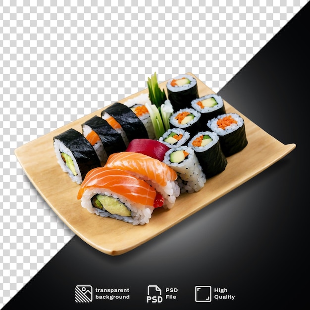 Ein tablett sushi auf einem durchsichtigen hintergrund