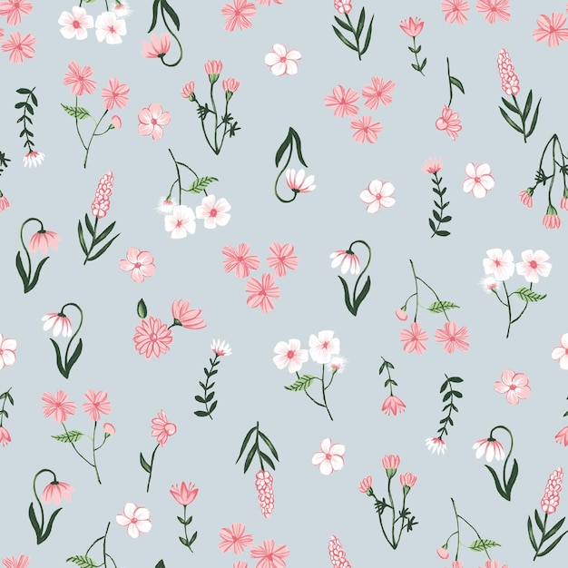 ein Tapet mit Blumen und Blättern und einem Vogel in der oberen linken Ecke