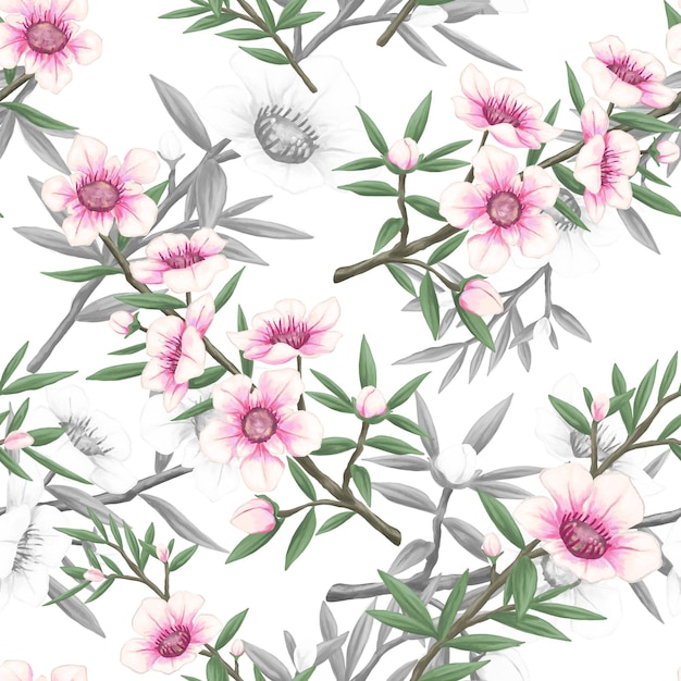 ein Tapet mit rosa Blumen und einem Kieferkegel