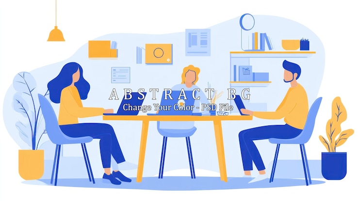 PSD ein team von drei personen arbeitet zusammen in einem büro