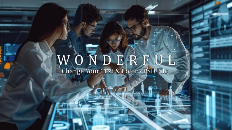 PSD ein team von fachleuten arbeitet an einem touchscreen-display
