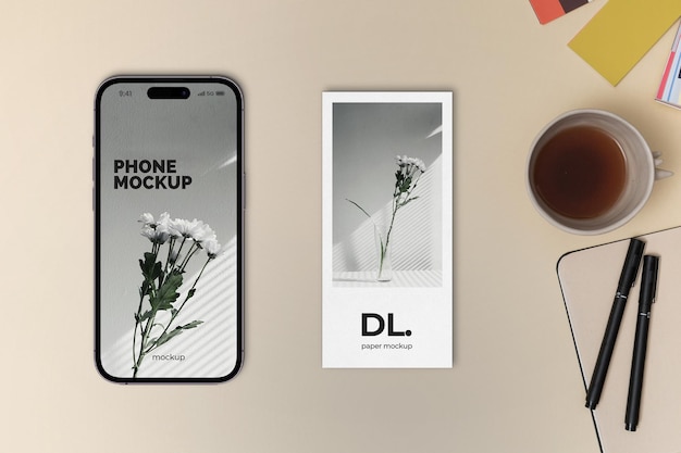 PSD ein telefonmodell mit dl paper mockup