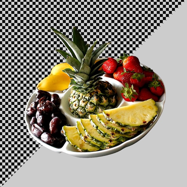 ein Teller mit Ananasfrüchten und einer Ananas