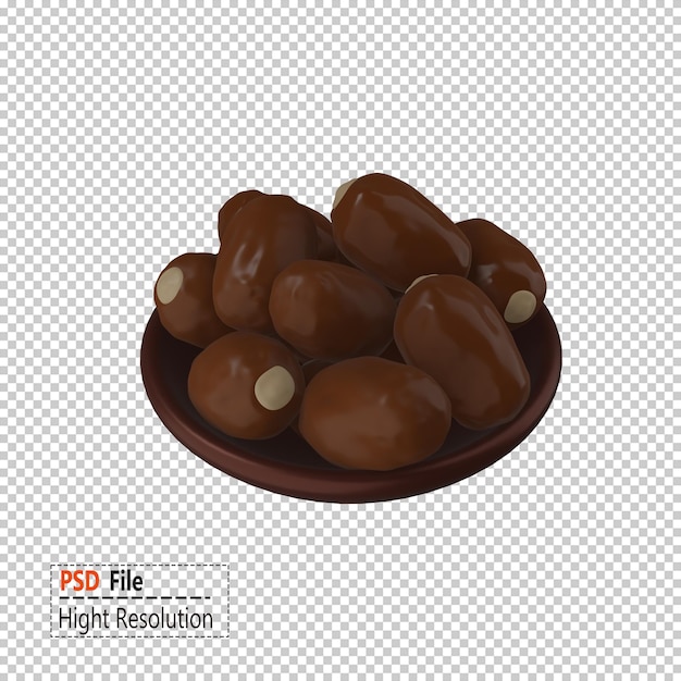 Ein Teller mit Datteln 3D-Rendering