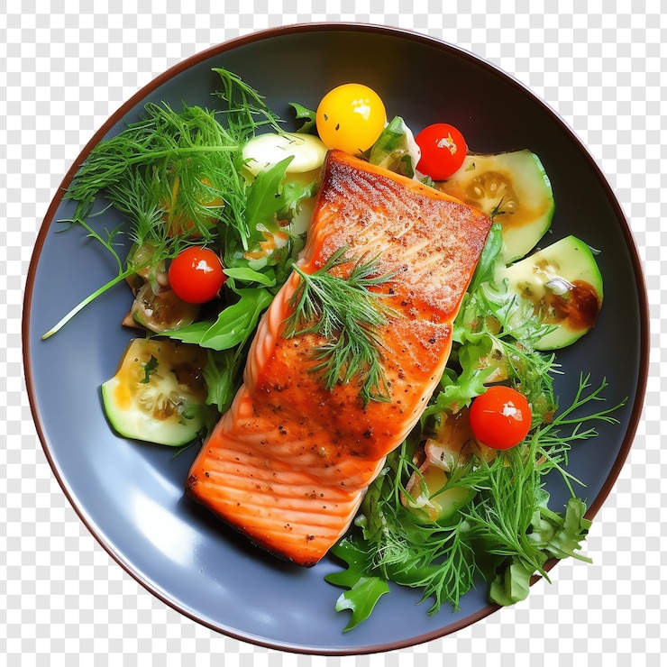 PSD ein teller mit lachs, tomaten und kräutern