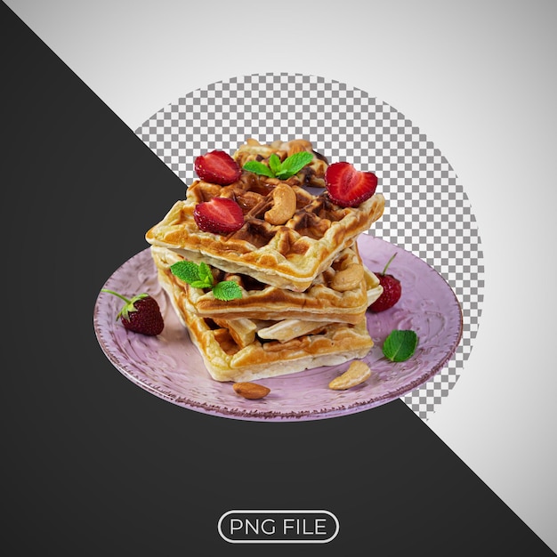 ein Teller mit Waffeln und Erdbeeren