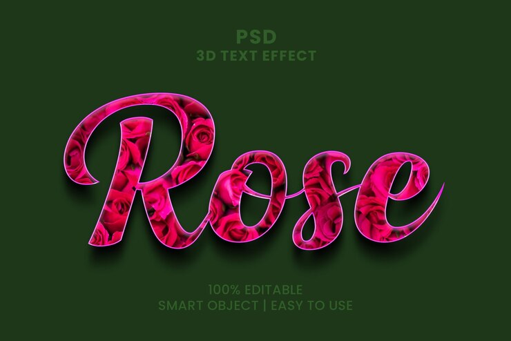 PSD ein texteffekt der rosa rosen mit einem dunkelgrünen hintergrund.
