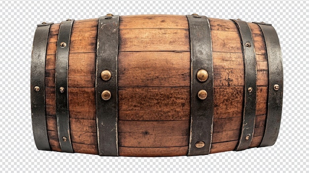Ein traditionelles Holzfass mit Metallbändern, perfekt für die Aufbewahrung von Brau oder für rustikale Dekorationen in Häusern und Restaurants