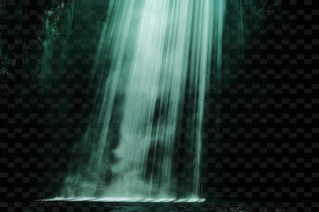 Ein wasserfall mit einem grünen licht darauf