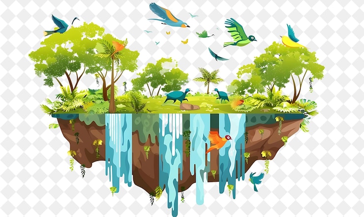 PSD ein wasserstück mit vögeln und fischen