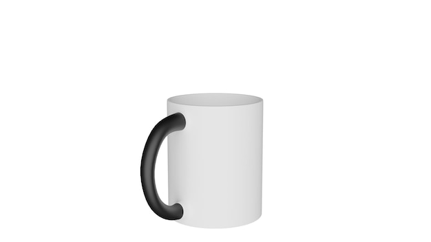ein weißer Kaffeekopfen mit einem schwarzen Griff