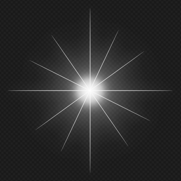 Ein weißer Lichtstoß mit weißen Strahlen, isoliert auf transparentem Hintergrund
