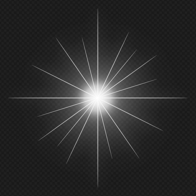 Ein weißer Lichtstoß mit weißen Strahlen, isoliert auf transparentem Hintergrund