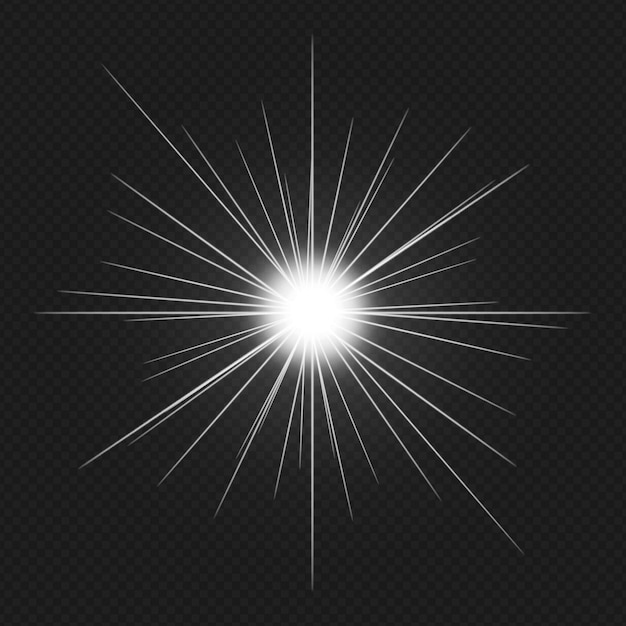 Ein weißer Lichtstoß mit weißen Strahlen, isoliert auf transparentem Hintergrund