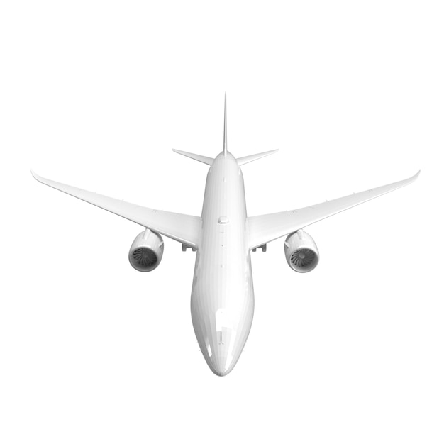 Ein weißes Flugzeug, das realistisch in 3D landet