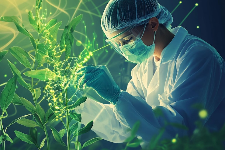 PSD ein wissenschaftler untersucht glühende pflanzen-gentechnik-forschungen