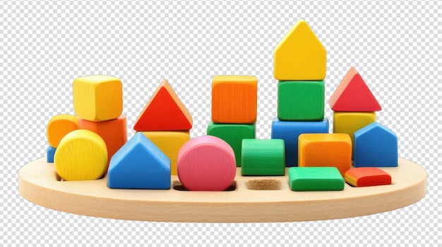 Ein wunderschön gefertigter Holz-Spielzeugblock-Set, isoliert auf einem weißen Hintergrund, perfekt für pädagogische Verwendung und kreatives Spiel für Kinder