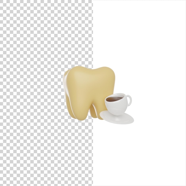 Ein zahn mit gelber plaque gelber zahnschmelz aus zigaretten und kaffee 3d-rendersymbol