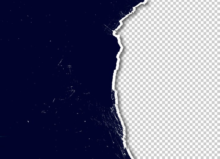 ein zerrissenes Blatt Papier mit einer zerrissenen Kante und einer zerrissen Ecke der unteren linken Ecke
