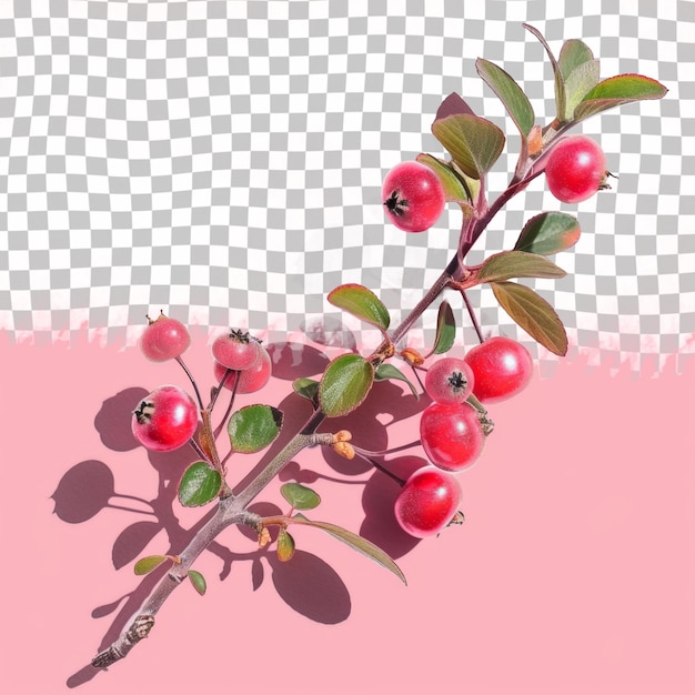 PSD ein zweig mit beeren darauf und einem rosa hintergrund mit einem weißen schachmuster