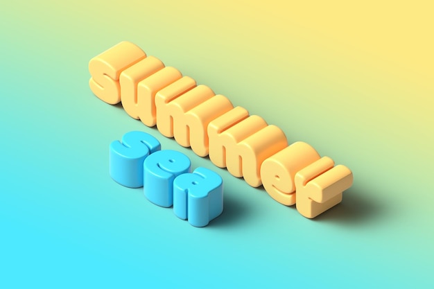 Eine 3D-Darstellung des Wortes Sommer auf blauem Hintergrund