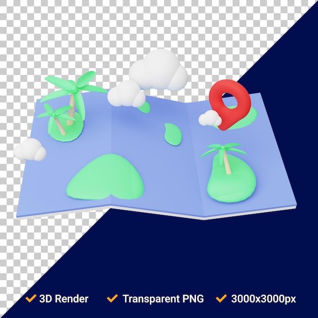 Eine 3D-Darstellung einer tropischen Insel mit einer Palme darauf.