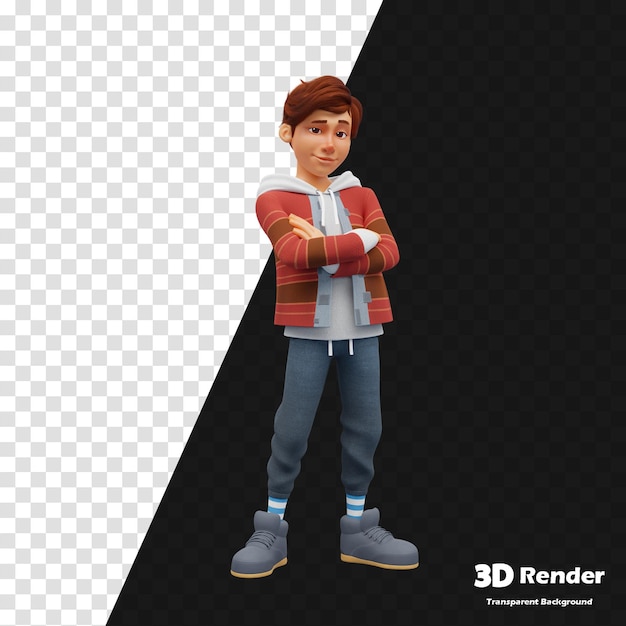 eine 3D-Illustration eines Jungen, der an einem Tisch mit einem Stuhl vor ihm sitzt