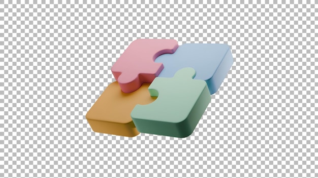 Eine 3D-Illustration von vier farbenfrohen Puzzle-Stücken, die Problemlösung und Teamarbeit symbolisieren, ideal für Bildungs- und Geschäftskontexte