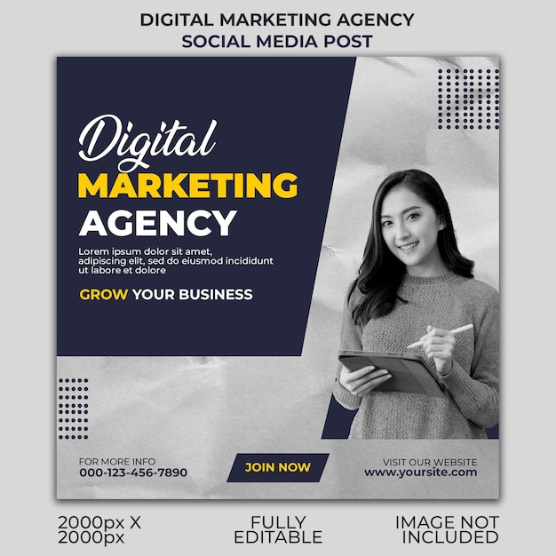 Eine Agentur für digitales Marketing bewirbt Social Media.