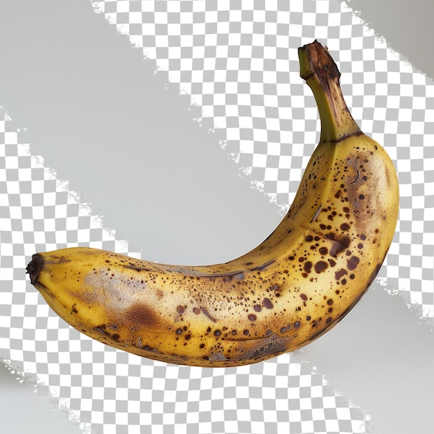 PSD eine banane mit braunen flecken und braunen fleckchen auf weißem hintergrund