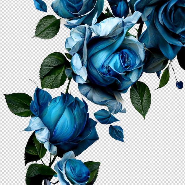 PSD eine blaue rose mit blättern darauf ist ein floraler hintergrund.