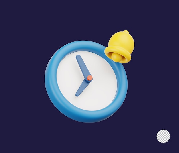 Eine blaue Uhr mit einer gelben Glocke auf einem transparenten Hintergrund