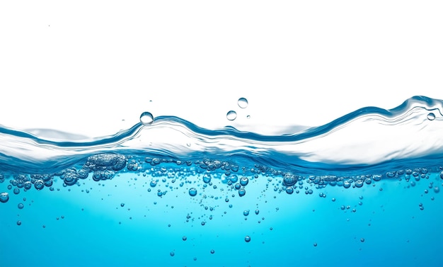 eine blaue Wasseroberfläche mit Blasen, die mit Wasser gefüllt ist
