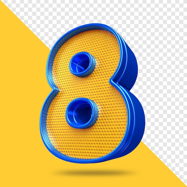 Eine blaue Zahl 8 mit gelbem Hintergrund